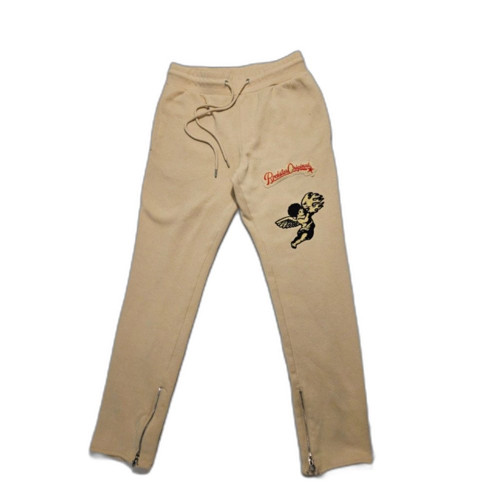 Rockstar Original Mens Medium Beige Angel Graphic Zipper Cuff Sweatpants